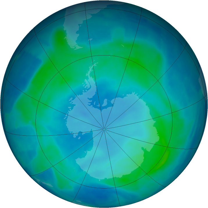 Antarctic ozone map for 15 February 2009